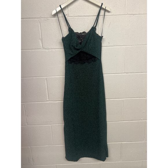 New nwt Current Air XS Green Black Twist Front Lace Inset Sleeveless Midi Dress - Picture 4 of 9